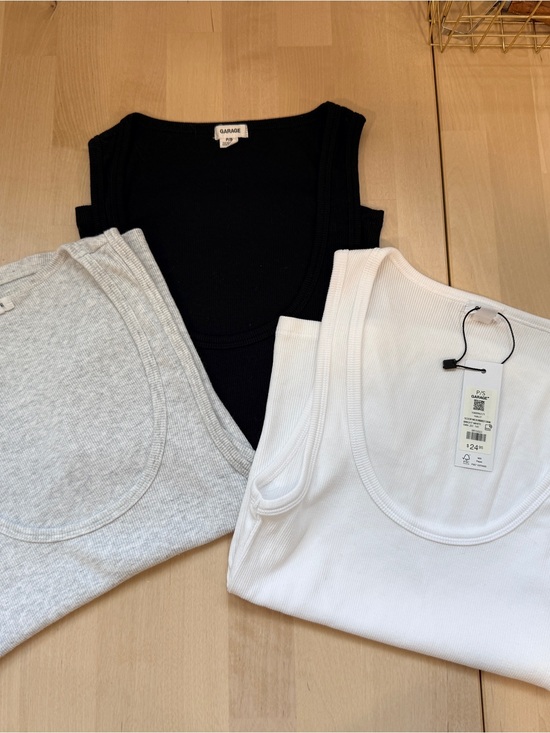 Garage Tops - Garage Women’s Ribbed Muscle Tee Tank Trio in Black, White & Light Gray